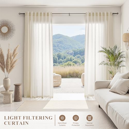 Image of Joywell Extra Long Linen Curtains 102 Inches for Living Room Birch Beige