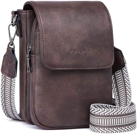 POIUGOYA Small Crossbody Bags for Women Trendy,Leather Triple Compartment Cell Phone Crossbody Wallet Purses with Card Slots