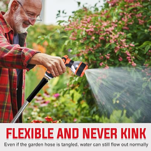 YAMATIC-Garden-Hose-25-FT-x-58-inch304-Stainless-Steel-Water-Hose-No-Kink-Metal-Hose-with-10-Pattern-Spray-NozzleLightweight-Flexible-Puncture-Resistant-Rust-Proof-for-Yard-Outdoor