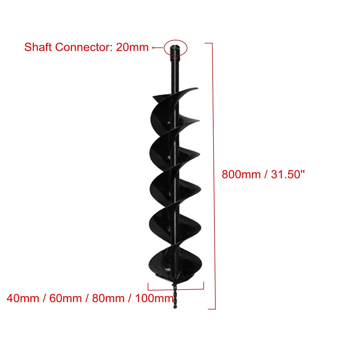Perceuse à la terre de 800mm Dual Blade Foret Foret Boreuse de foreuse pour Earth Post-Post Trou Digger Outil Power Tool Accessoires 40/60 / 80 / 100mm Gaodpz (Hole Diameter : 40mm)
