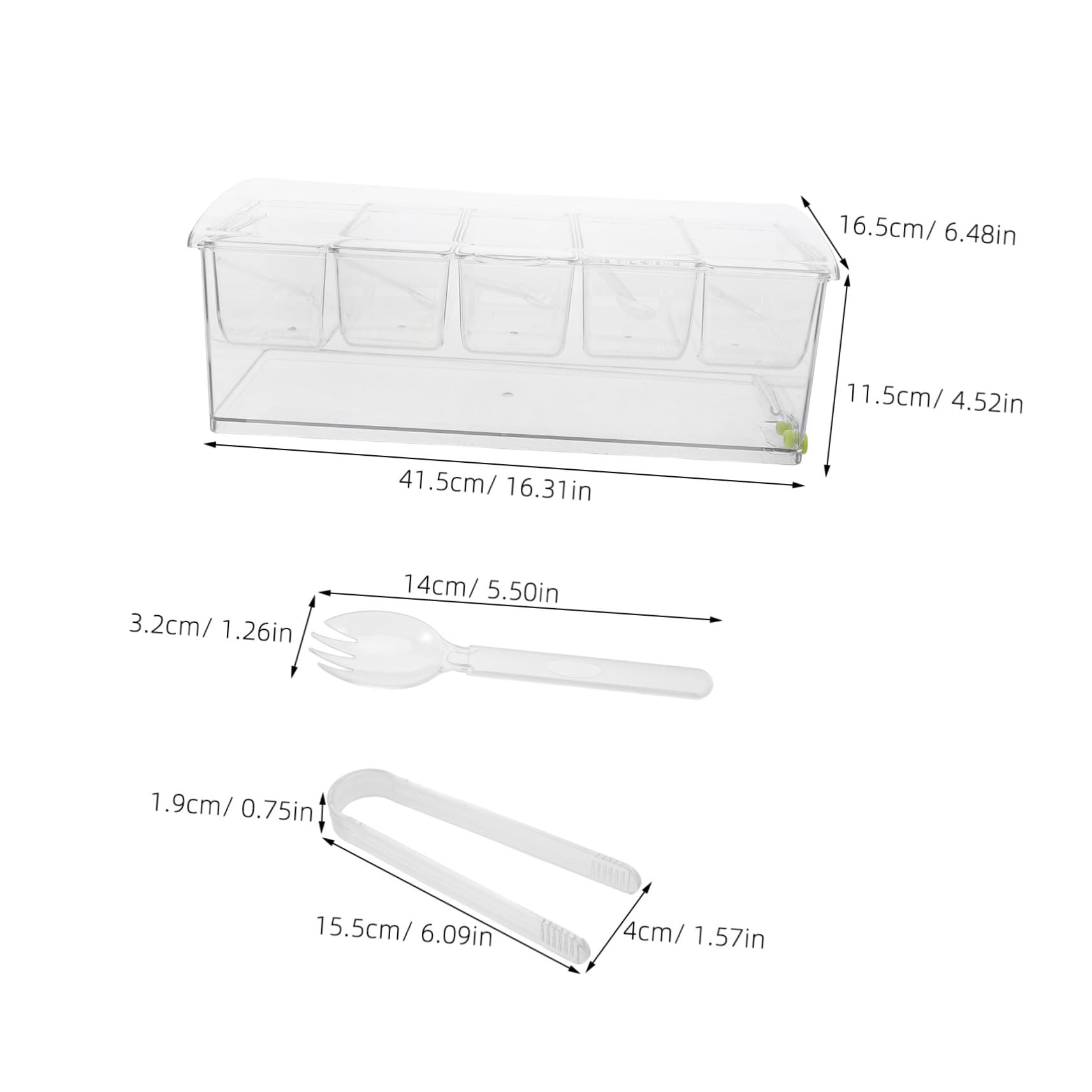 Zerodeko Vassoio Refrigerato per Condimenti in Pet con 5 Scomparti, Coperchio e Accessori, Materiale Resistente per Conservare Freschezza, per Eventi di Catering e Bar Insalate