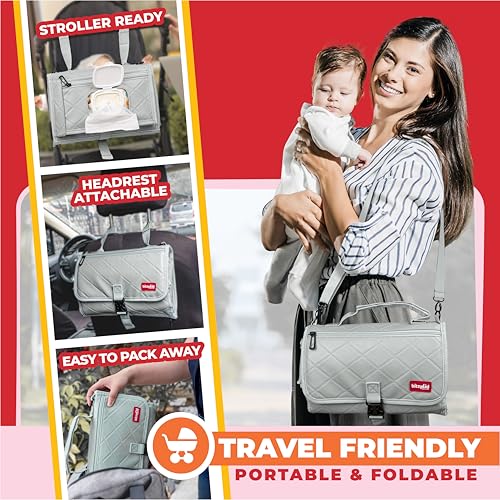 Bitsykid Premium Portable Diaper Changing Pad – Extra-Thick Cushioned Travel Mat with Wipes Pocket – Waterproof, Easy to Clean, Gift-Ready (Cloud Gray) by Bitsykid - Image 5