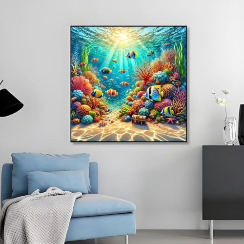 Fish Diamond Art Kits for Adults,5D Sea Coral Reef Landscape Diamond Painting Kits for Adults Beginner,DIY Full Drill Diamond Dot Painting Gem Art Kits for Adult,Home Wall Decor 13.79 X 13.79Inch — view 2