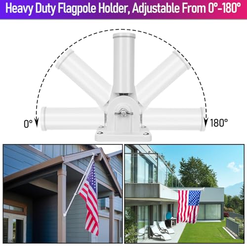 LETSTRY 5FT Flag Pole for Outside House with Adjustable Bracket, Upgrade Stainless Steel Tangle Free Flagpole, Heavy Duty House Flagpole for 3x5 Flags for Residential, Outdoor or Porch, White - Thumbnail 4