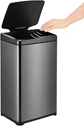 Lixeira Retangular Automática com Sensor de Proximidade em Aço Inox - 50L - Preta