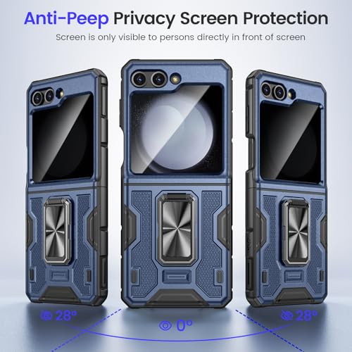 Image of VEGO for Galaxy Z Flip 5 Case with Built-in Privacy Screen Protector | Anti-Peeping Hinge Protection & 360 Ring Kickstand Full Body Protective Drop /Shock Proof Hard Case for Samsung Flip 5-Blue