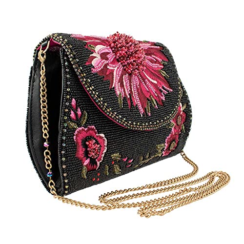 Mary Frances Pretty in Pink Beaded Floral Crossbody Clutch Handbag, Black3