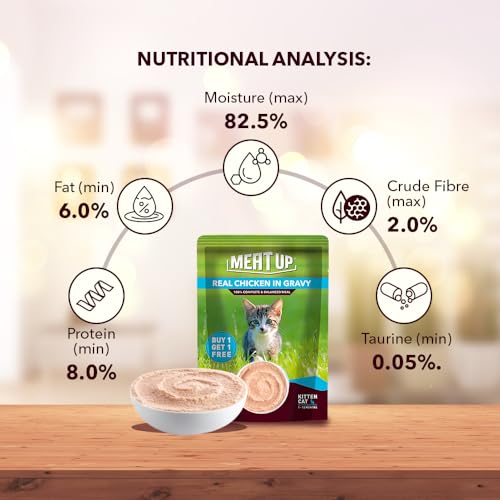 Image of Meat Up Kitten Wet Cat Food 16 Pouches x 50g, Total 800g | Real Chicken | Supports Heart & Vision | Strong Bones & Teeth | Natural Flavours | Organic Minerals & Vitamins