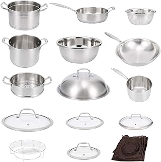 Batterie de cuisine ensemble 13 pièces batterie de cuisine Kit batterie de cuisine avec couvercle en verre 304 acier inoxydable