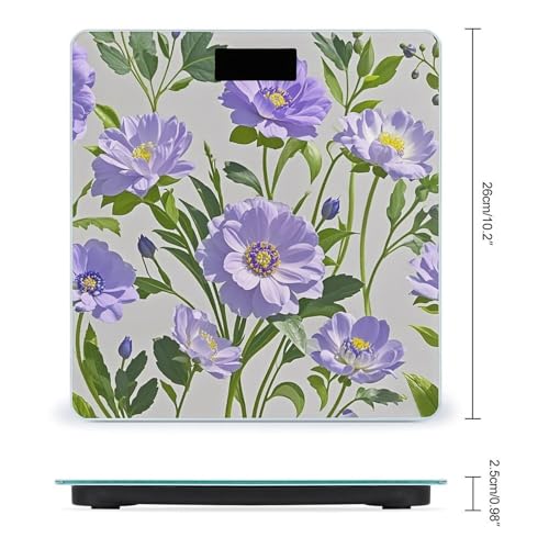 Báscula digital de baño estilo flor púrpura con pantalla LCD grande miniatura 2