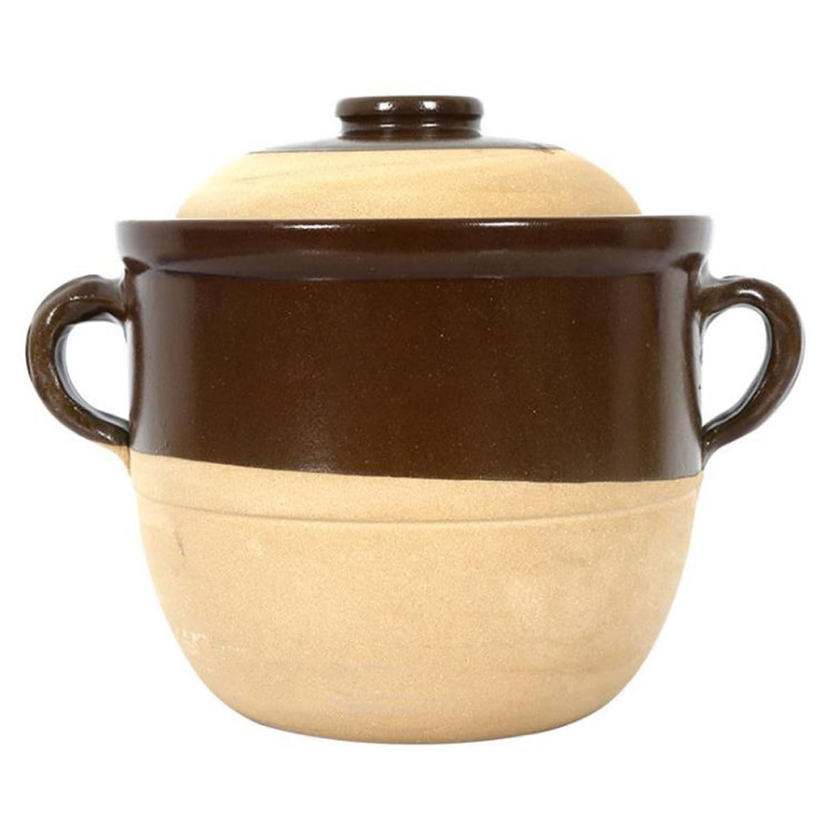 minkissy Olla de Barro de 2l Doble Asa, Resistente a Altas Temperaturas y Antiadherente, Adecuado para Cocinar en Casa y Utensilios de Cocina Tradicionales