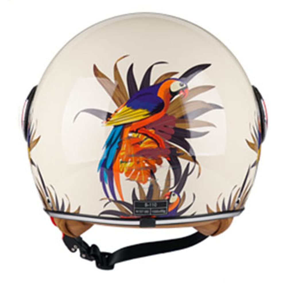 Flowers Fashion Cool Girl Open Face Moped Helmet Retro 3/4 Motorcycle Half Helmet with Floral Print Design for Couple Adult Men Women with Visor DOT Approved Cruiser Moped Helmet-A-Small : Automotive