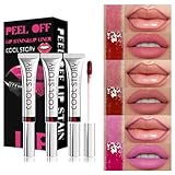 3PCS Peel Off Lip Stain Lip Tint Set, Matte Lipstick & Lip Liner, Waterproof Long Lasting Peel Off Lip Gloss, Lip Liner Lip Makeup Kit (Color, Set B)
