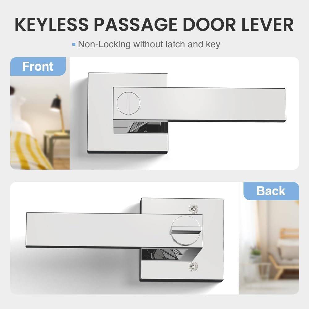 Privacy Door Lever, Heavy Duty Interior Door Handles for Bathroom & Bedroom Privacy Door Lock Handle Keyless Door Knobs in Satin Nickel for Right & Left Sided Doors,3 Pack