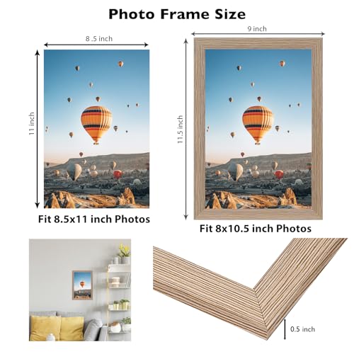 Image of 8.5x11 Picture Frame Rustic Brown for Wall Hanging or Tabletop, Wall Mounting Horizontally or Vertically, 8.5 x 11 Wall Gallery Poster Photo Frame with Durable Shatter Resistant Plexiglass, Rustic