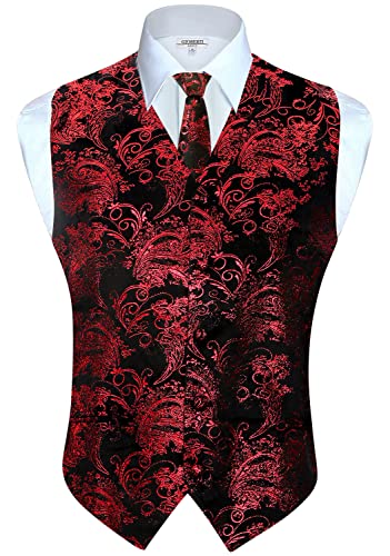 Gioberti Men's Formal 4pc Paisley Vest Necktie Bowtie and Pocket Square2