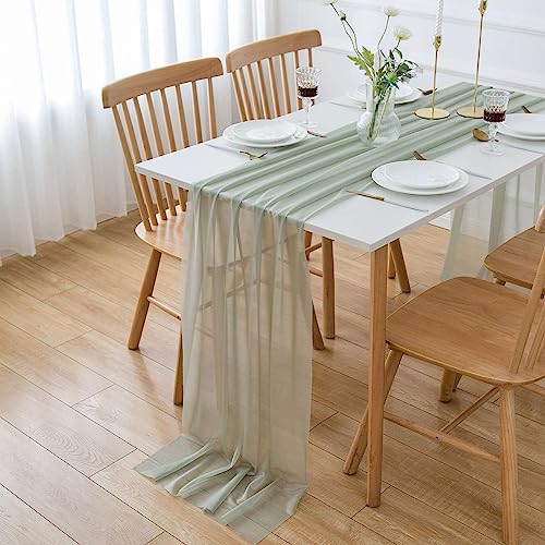 Socomi Chiffon-Tischläufer – 3 M, Salbeigrün, 73 X 305 Cm, Für Hochzeit, Weihnachten & Feste