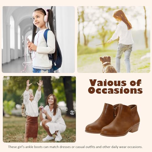 LseLom Girls Boots Girls Ankle Booties Low Heel Side Zipper Warm Outdoor Water Resistant Shoes for Toddler Little Big Kids Brown Big Kid US 2 by LseLom - Used condition - Image 2