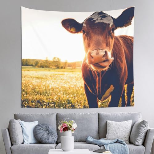 Tapiz decorativo de pared 152x130 cm con estampado de vaca para decoración de dormitorios
