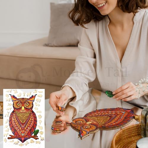 Image of MONKEYTAIL Whimsy Wooden Jigsaw Puzzle for Adults - Laser-Cut Pieces, 3D Puzzle Box as Birthday Gift for Boys & Girls - Brain Teaser, Home Decor & Family Game (CHROW, Size: Small)