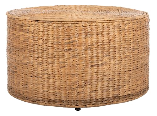 SAFAVIEH Home Collection – Jesse Natural Wicker Storage Round Coffee Table, Fully Assembled, Handwoven Rattan with Lift-Off Lid & Cotton-Lined Interior, Decorative Living Room Accent (SEA7034A)