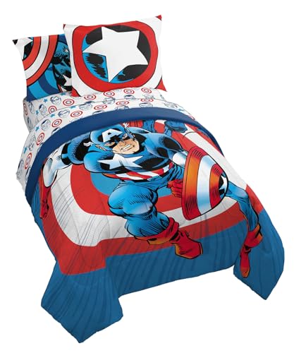 Jay Franco Marvel Comics Captain America Twin Comforter Set - 5 Piece Bed Set Includes Sheet Set & Pillow Covers - Super Soft Avengers Kids Bedding