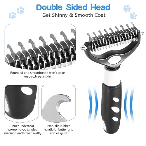 Vinabo Brosse Chien et Chat Brosse Chien Poil Long Toilettage du Chien Râteau Dents à Double Face 17+9 Dents,Eliminer Nœuds/Sous-poil, Brosse Chien Sous Poil avec Peigne, Poignée avec Trou Suspension - Image 3