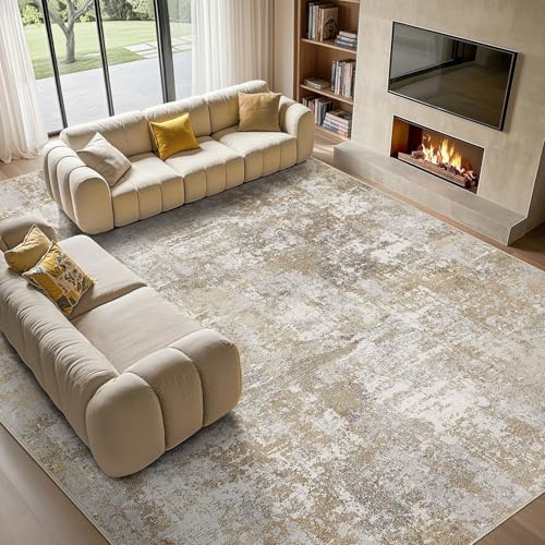 Tortania Area Rug 9x12 Living Room Rug Washable Non Slip Beige/Brown Grey by Tortania - Used condition - CA$100.94