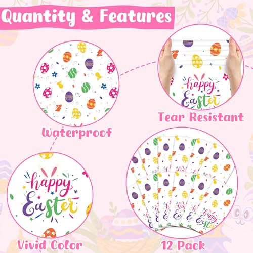 Image of QZYL 12 Pack Easter Tablecloths Rectangular, 54 inch x 108 inch Disposable Easter Tablecloth Easter Decorations, Plastic Eggs Bunny Spring Tablecloth, Easter Table Cloth for Picnic Party Decorations Supplies