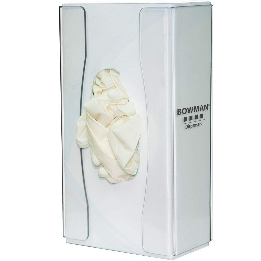 Glove Box Dispenser-Single-Food Service Holds 1 box of gloves Flexible spring Two-way keyholes for vertical or horizontal wall mounting Clear PETG Plastic Made in the USA Dims: 2.95”L x 5.08”W x 9.1”H