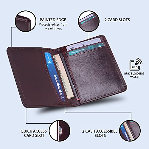 RFID Blocking Leather Card Holder for Men | Business Card Holder for Men | Minimalist Wallet for Men | Front Pocket Wallet for Men Slim Minimalist (Cherry)4