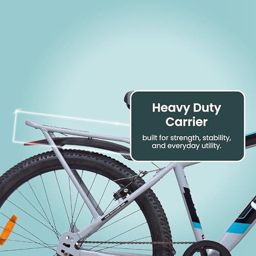 Image of Hero Rove IC 26T Single Speed Mountain Bicycle for Mens with Inbuilt Carrier | Grey-Green | Rigid | V Brake | Steel Frame : 17Inches | Rider Height : 5ft 0 inch - 5ft 8 inch | 95% Pre-Assembled Bicycle