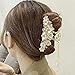 Pearl and Crystal Flower Tassel Hair Claw Clips - Large Metal Claw Clips for Thick Hair, Gold Hair Accessories with Pearls