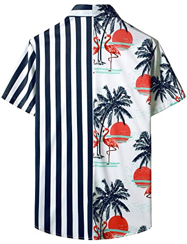 Jogal Mens Flower Flamingo Hawaiian Shirts Short Sleeve Button Down Beach Shirt Navy White X-Large #TOP1