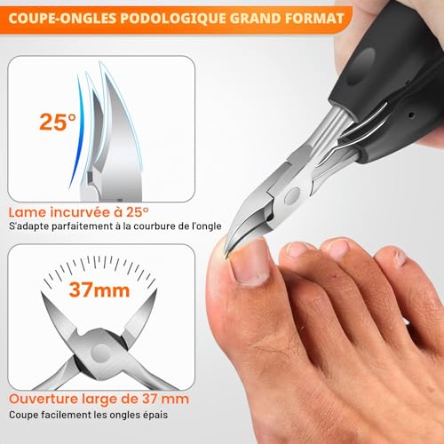Coupe ongle professionnel, pince coupe ongle pied pour ongles épais pour personnes âgées avec large ouverture, kit coupe ongle allemand pour hommes ongles incarnés avec lame incurvée inclinée – vue 2