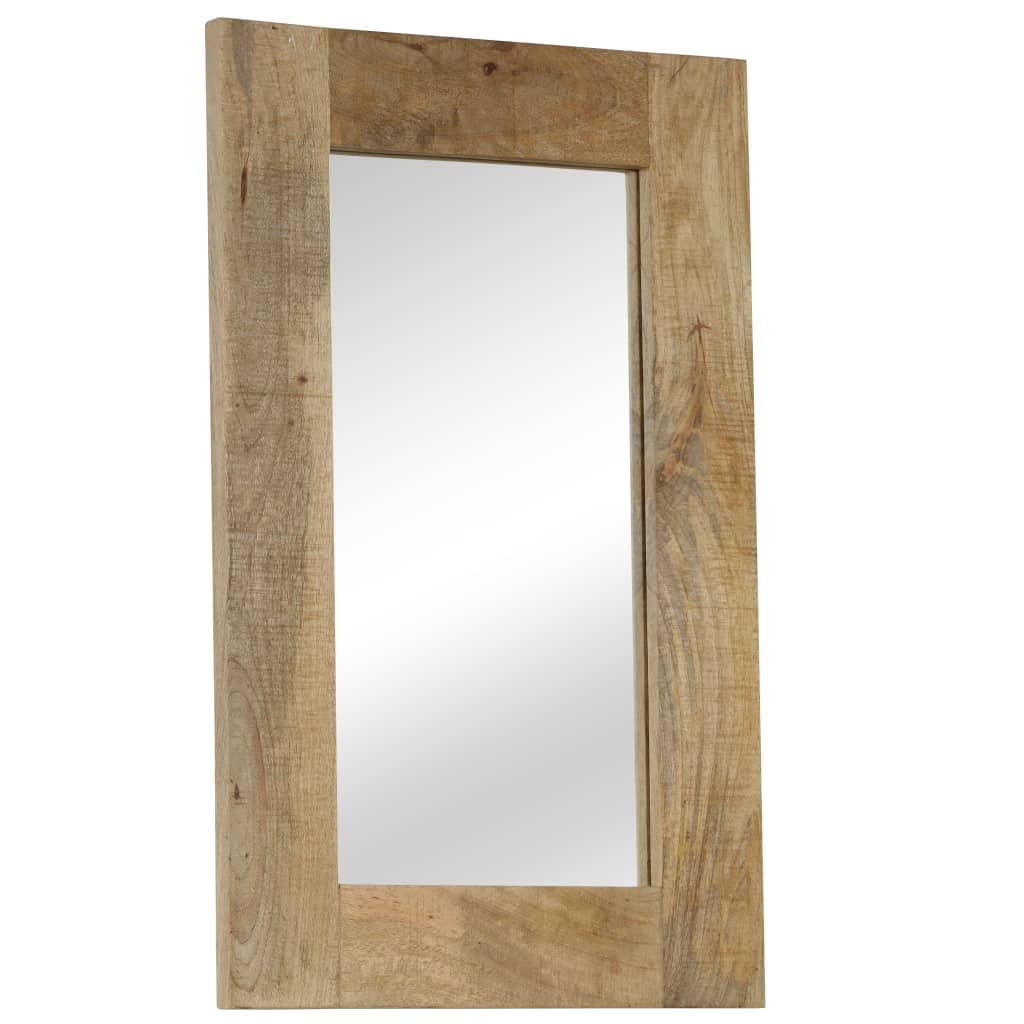 Lustro ścienne z litego drewna mango, 50 x 80 cm, lustro ścienne ze szklaną ramą, do korytarza, łazienki, salonu, sypialni, lustro dekoracyjne, wiszące, kosmetyczne, lustro garderobiane w
