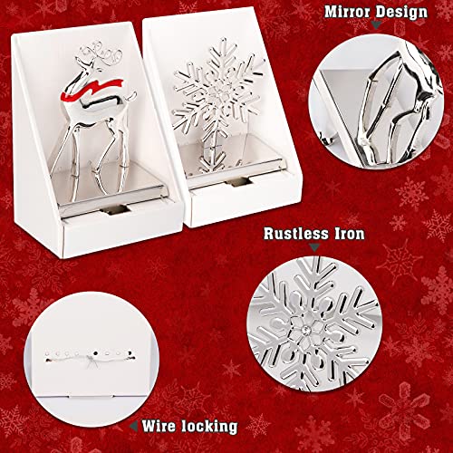 Ourwarm Christmas Stocking Holders For Mantle Set Of 2, Silver Snowflake & Reindeer Stocking Holder, Metal Christmas Stocking Hangers For Fireplace Mantel Holiday Christmas Decorations #TOP4