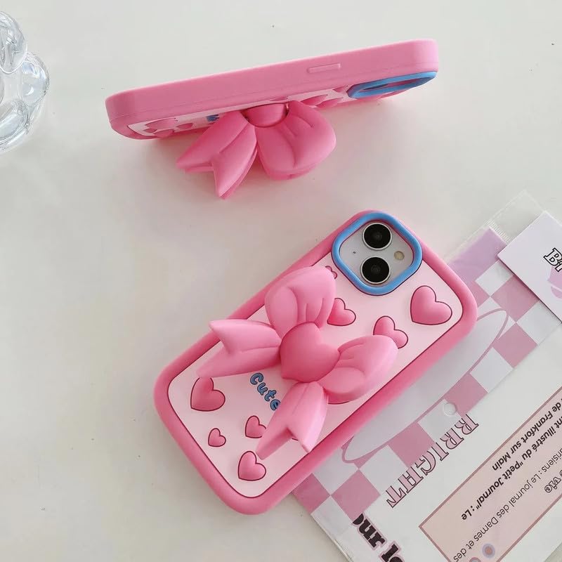 Image of COVERLY for iPhone 12 Pro 3D Love Cute Heart Butterfly Case,Full Protective Pink Coquette Bowknot Folding Desktop Stand Beautiful Doll Soft Silicone Aesthetic Back Cover for Apple iPhone 12 Pro