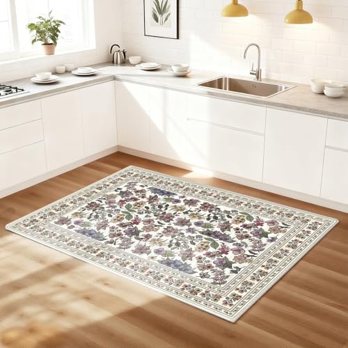 Tapete vintage floral beige 2x3 pies antideslizante miniatura 2