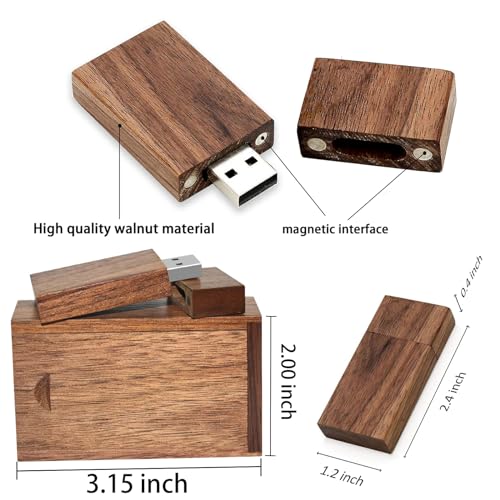 Drewniana pamięć USB z pudełkiem prezentowym (8 x 5 x 2,5 cm), TATMOHIK 32 GB, pamięć USB 3.0, do przechowywania zdjęć, drewniana pendrive do przechowywania zdjęć, na ślub, urodziny, walentynki