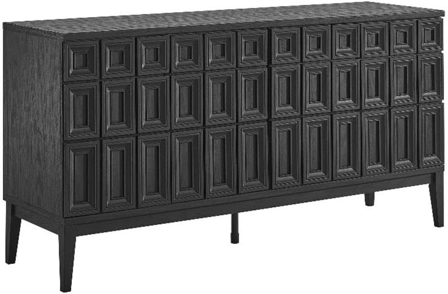 Modway Samos 62 Inch Retro Modern Sideboard with Storage in Black - Geometric Door Design Buffet Cabinet for Dining Room, Hallway, Living Room - Media Console Stand for Wall-Mounted TVs