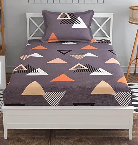 Image of KAWI Elastic Fitted BEDSHEET Single Bed (6X4 FEET-Bed Size) with ONE Large Size Pillow Cover (Fit For-72x48x6 inches Mattress) Soft Glace Cotton 200 TC, Brown Color