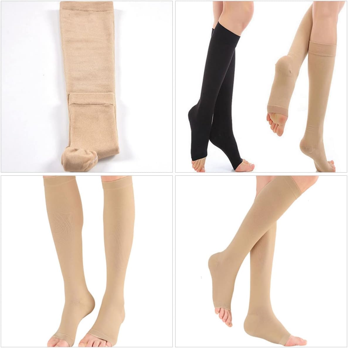 VICASKY 1Pair Open Toe Calf Compression Socks for Runners Elastic Calf Sleeves for Comfort and Support Knee High Design to Prevent Muscle Strain and Promote Circulation Skin Color