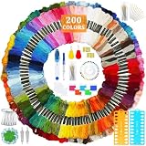 Fils à Broderie Kit,200 Couleurs Fil à broder+Outils Total 284 Pièces...
