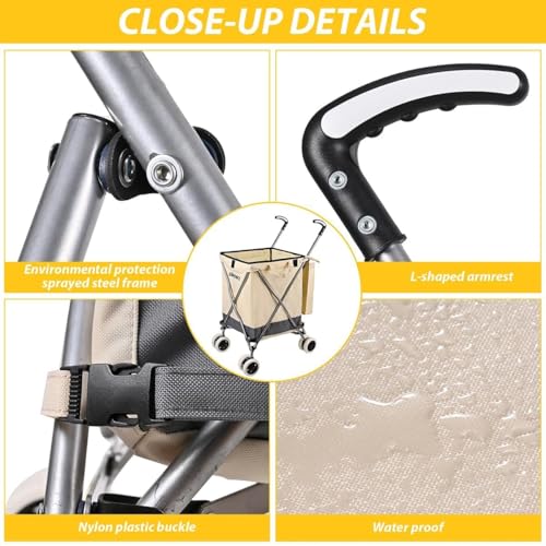 Image of Folding Grocery Shopping Cart Rolling Utility Cart with 360 Double Front Swivel Wheels Waterproof Removable Canvas Bag with Cover for Laundry Grocery, Shopping, Baggage, Picnic (Green)