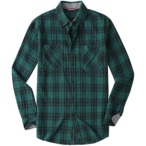 Alex Vando Mens Button Down Shirts Regular Fit Long Sleeve Casual Plaid Flannel Shirt,Green Black,XL Cover