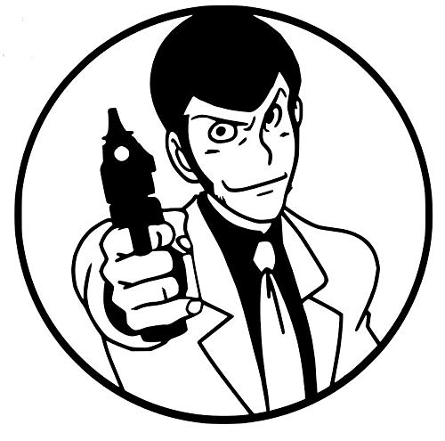 Lupin The 3rd Anime TV Series 5.5" Tall Fan Art Lupin III Point w Gun Round Custom Die Cut Decal - Black Color.