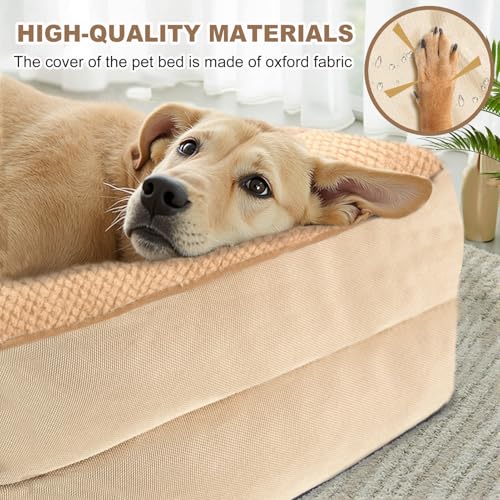 JOYELF Orthopedic Pet Bed - U-Shaped Foam Sofa, Waterproof with Removable Washable Cover & Non-Skid Bottom - Durable for Large Dogs - Khaki - Image 4
