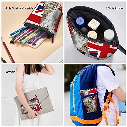 Image of Swono London Symbols Pencil Pouch Vintage England Bigben Double Decker Bus Red Phone Booths England Stand Up Pencil Case Organizer Pencil Holder Makeup Bag Gift Colorful