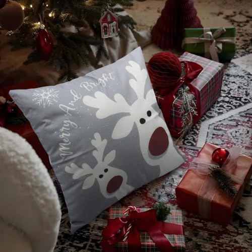 Image of PSDWETS Christmas Pillow Covers 16x16 Set of 4 Christmas Decorations Snowman Deer Tree Winter Holiday Decor Throw Cushion Case for Home Couch